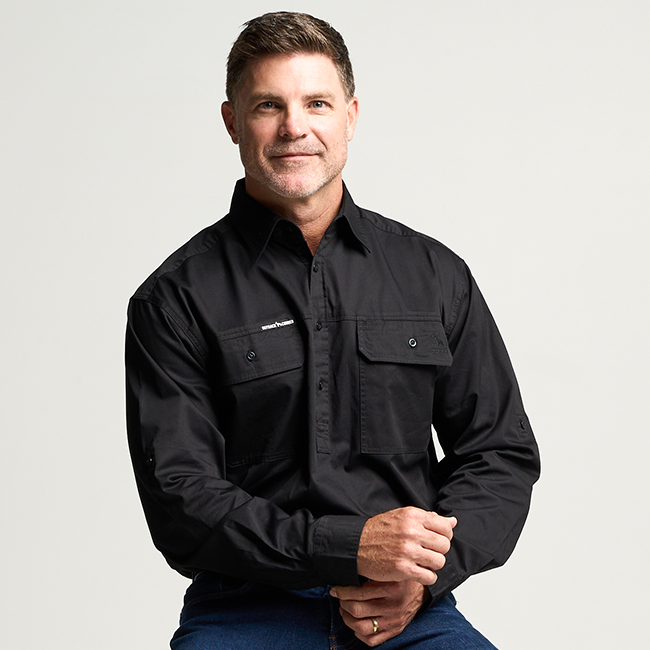 KILCOY | Mens Half Button Long Sleeve Work Shirt - Black