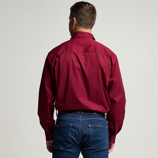 KILCOY | Mens Half Button Long Sleeve Work Shirt - Burgundy