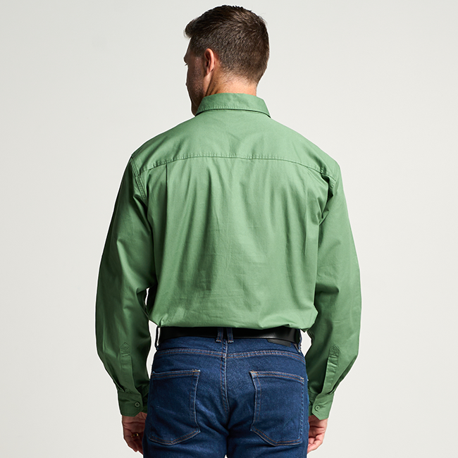 KILCOY | Mens Half Button Long Sleeve Work Shirt - Gum Leaf Green Outback Cobber KILCOY | Mens Half Button Long Sleeve Work Shirt - Gum Leaf Green Outback Cobber