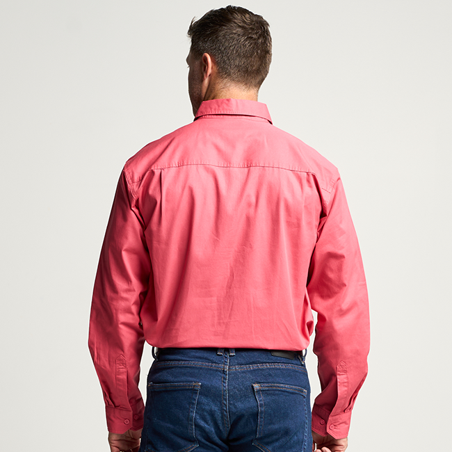 KILCOY | Mens Half Button Long Sleeve Work Shirt - Hibiscus Pink