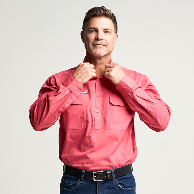 KILCOY | Mens Half Button Long Sleeve Work Shirt - Hibiscus Pink