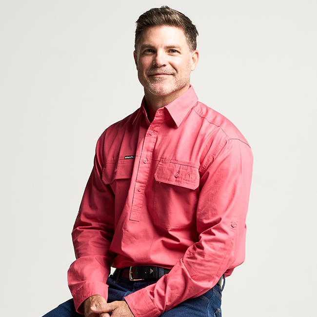 KILCOY | Mens Half Button Long Sleeve Work Shirt - Hibiscus Pink
