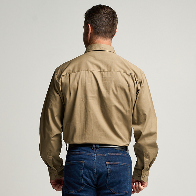 KILCOY | Mens Half Button Long Sleeve Work Shirt - Khaki