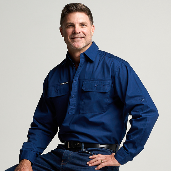 KILCOY | Mens Half Button Long Sleeve Work Shirt - Navy
