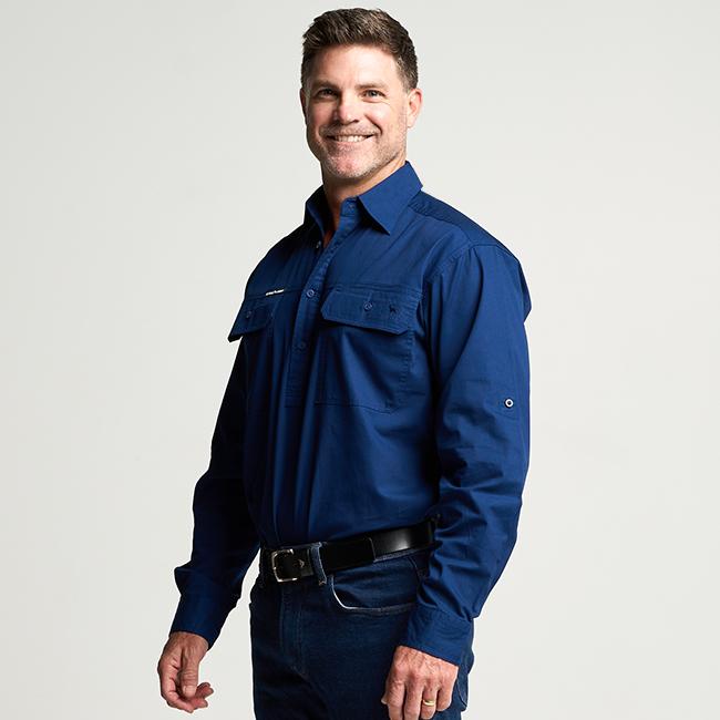 KILCOY | Mens Half Button Long Sleeve Work Shirt - Navy
