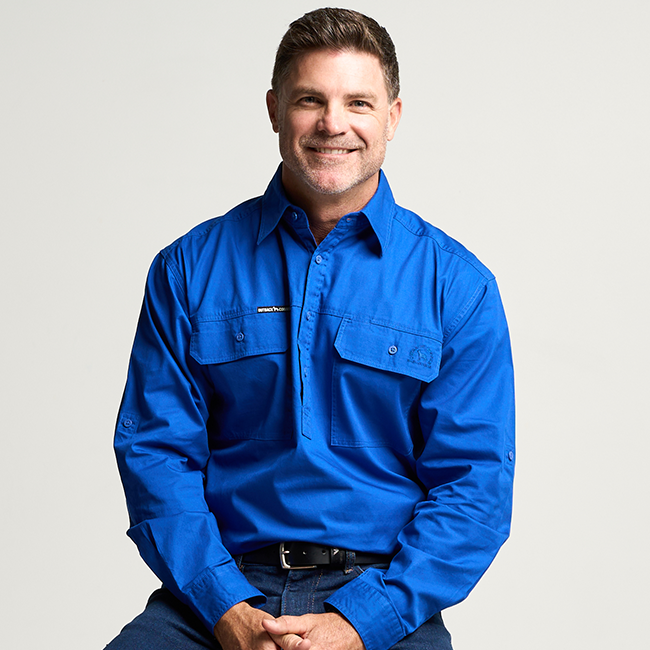 KILCOY | Mens Half Button Long Sleeve Work Shirt - Royal