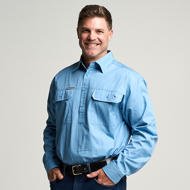 KILCOY | Mens Half Button Long Sleeve Work Shirt - Sky Blue