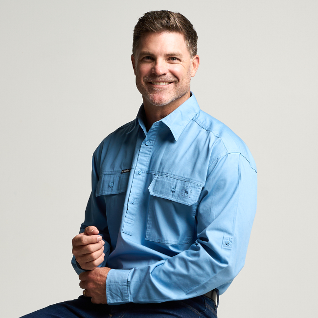 KILCOY | Mens Half Button Long Sleeve Work Shirt - Sky Blue