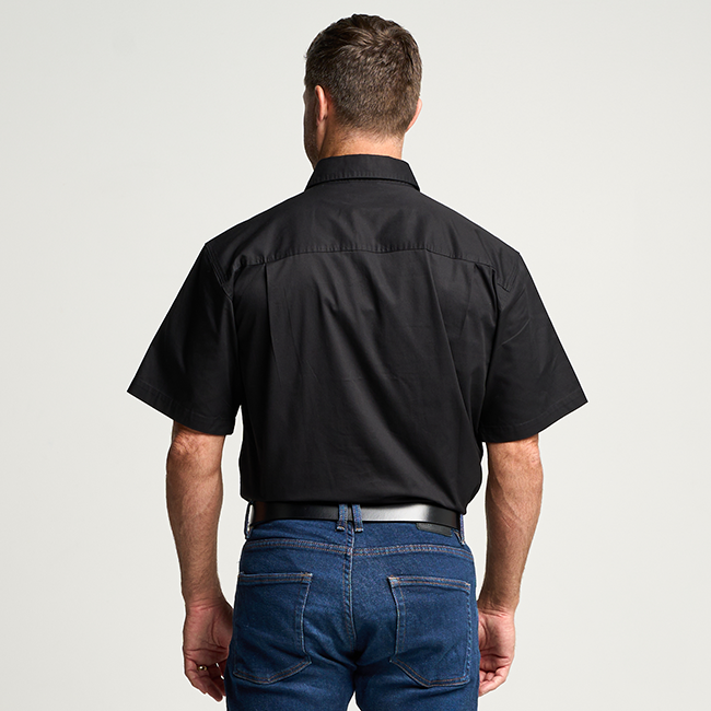 KILCOY | Mens Half Button Short Sleeve Work Shirt - Black