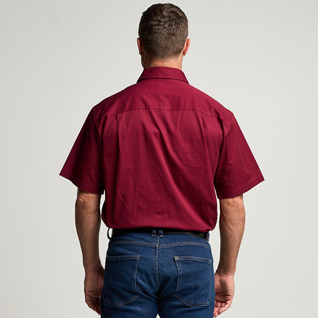 KILCOY | Mens Half Button Short Sleeve Work Shirt - Burgundy