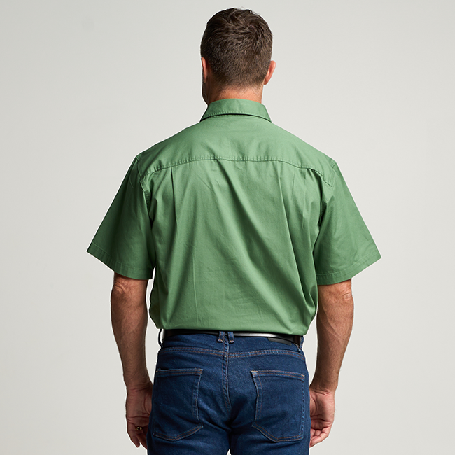 KILCOY | Mens Half Button Short Sleeve Work Shirt - Gum Leaf Green