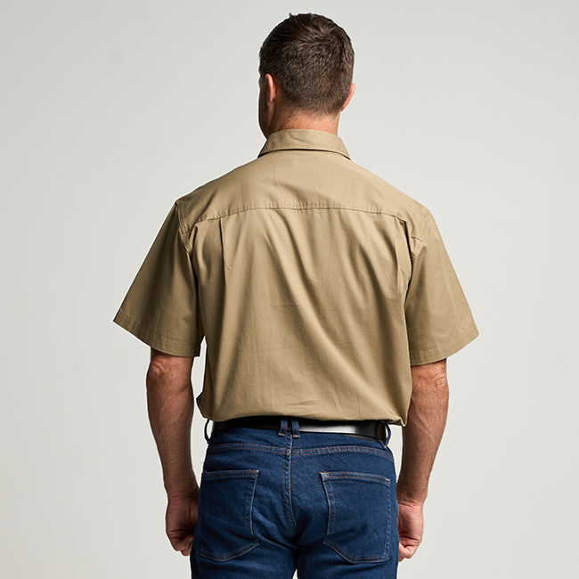 KILCOY | Mens Half Button Short Sleeve Work Shirt - Khaki