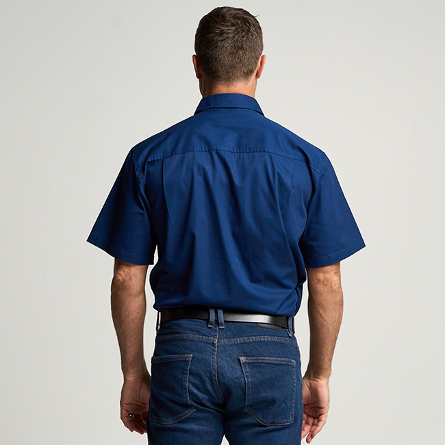KILCOY | Mens Half Button Short Sleeve Work Shirt - Navy