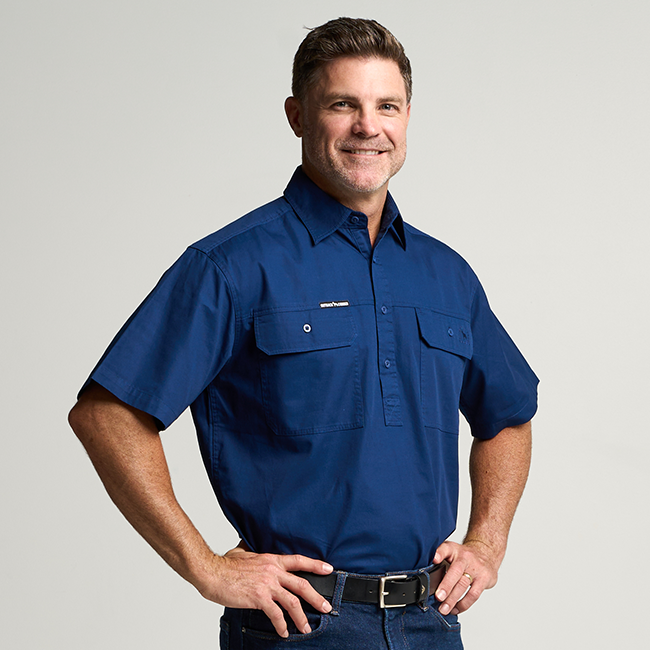 KILCOY | Mens Half Button Short Sleeve Work Shirt - Navy