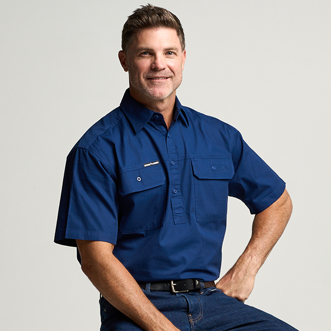KILCOY | Mens Half Button Short Sleeve Work Shirt - Navy