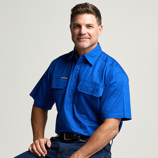 KILCOY | Mens Half Button Short Sleeve Work Shirt - Royal
