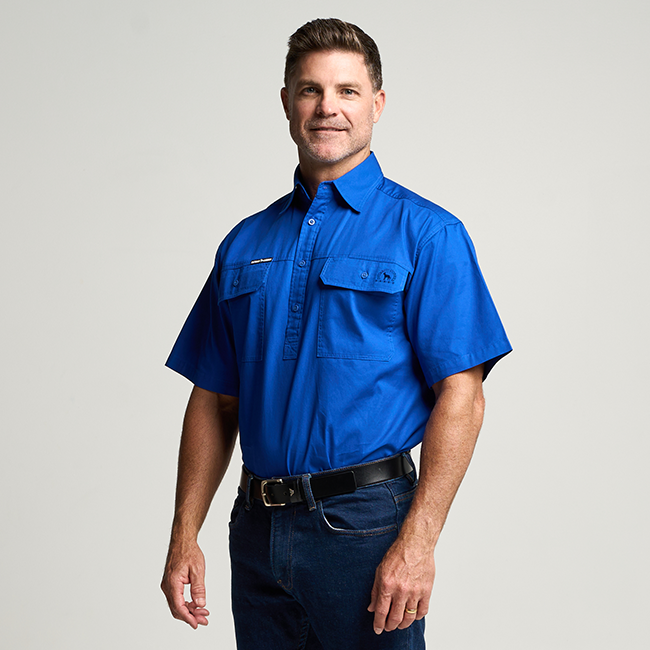 KILCOY | Mens Half Button Short Sleeve Work Shirt - Royal