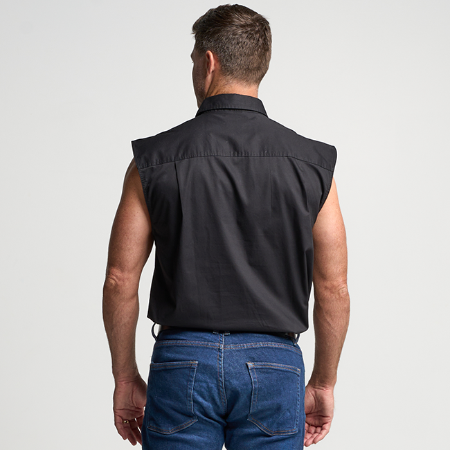 KILCOY | Mens Half Button Sleeveless Work Shirt - Black
