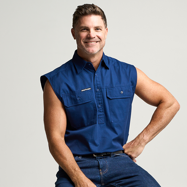 KILCOY | Mens Half Button Sleeveless Work Shirt - Navy