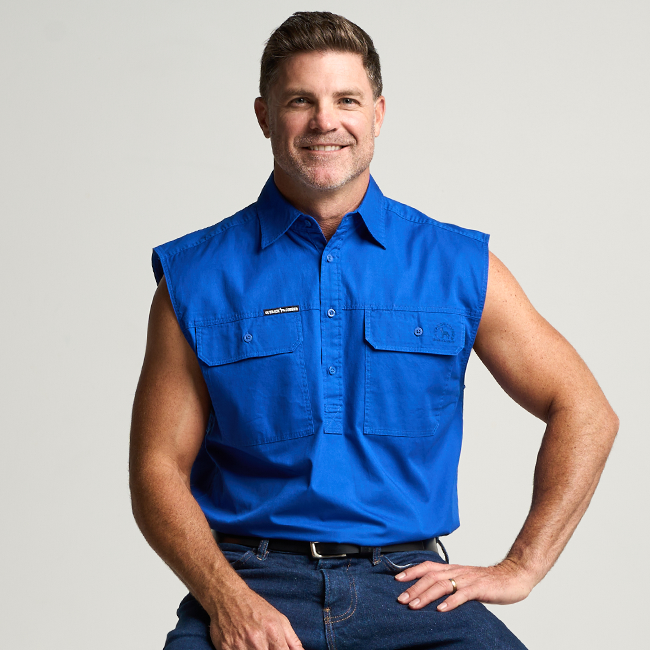 KILCOY | Mens Half Button Sleeveless Work Shirt - Royal
