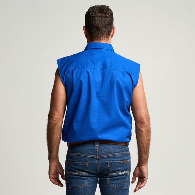 KILCOY | Mens Half Button Sleeveless Work Shirt - Royal