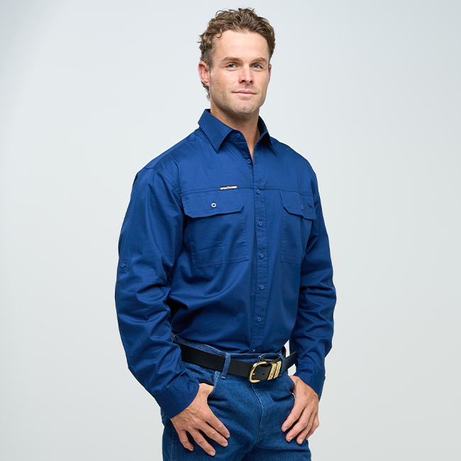 ESK | Mens Full Button Long Sleeve Work Shirt - Navy
