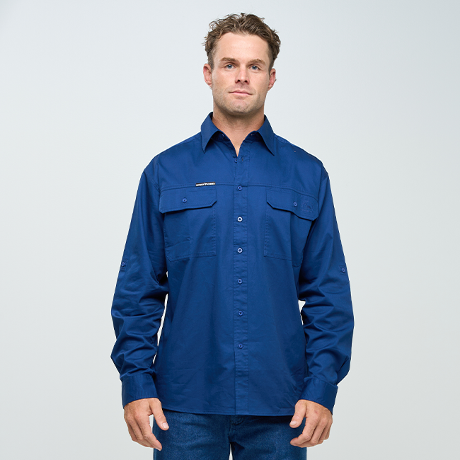 ESK | Mens Full Button Long Sleeve Work Shirt - Navy