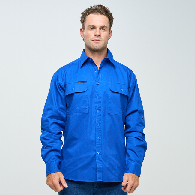 ESK | Mens Full Button Long Sleeve Work Shirt - Royal