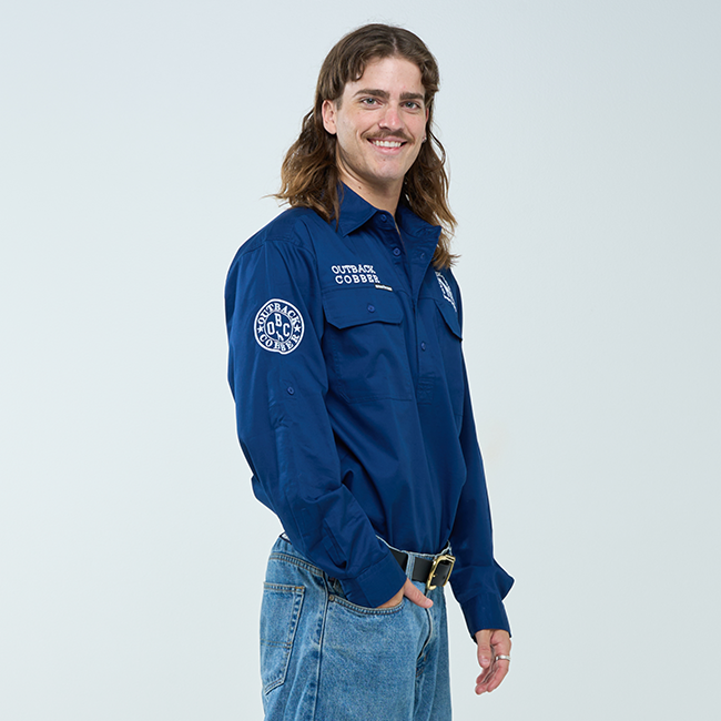 MURRAY | Mens Half Button Long Sleeve Work Shirt - Navy