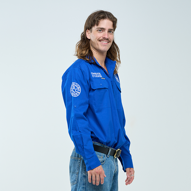 MURRAY | Mens Half Button Long Sleeve Work Shirt - Royal