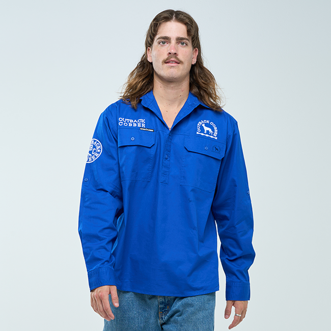 MURRAY | Mens Half Button Long Sleeve Work Shirt - Royal