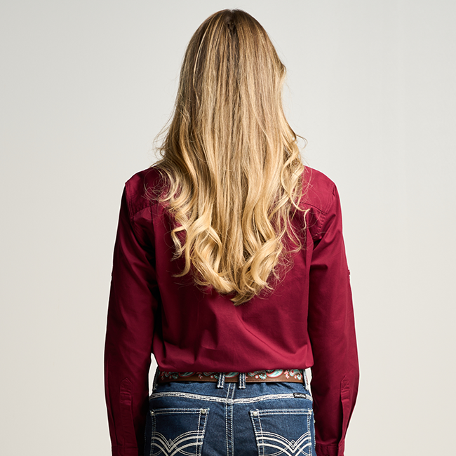 SOMERSET | Womens Half Button Long Sleeve Work Shirt - Burgundy