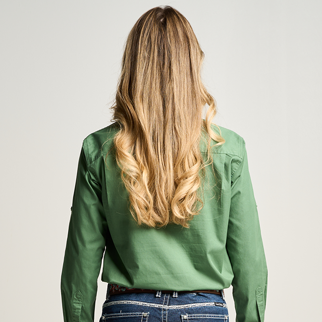 SOMERSET | Womens Half Button  Long Sleeve Work Shirt - Gum Leaf Green