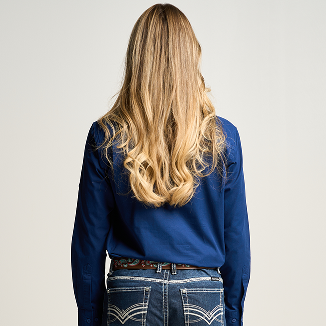 SOMERSET | Womens Half Button  Long Sleeve Work Shirt - Navy