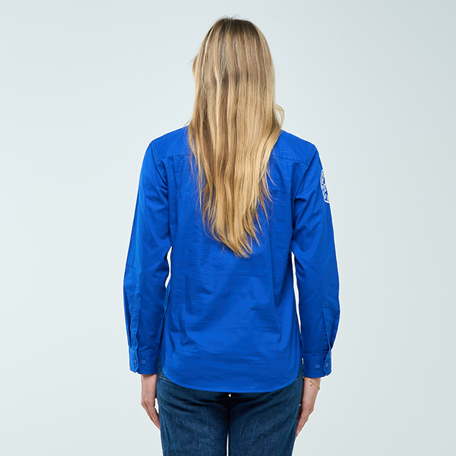 DARLING| Womens Half Button Long Sleeve Work Shirts- Royal