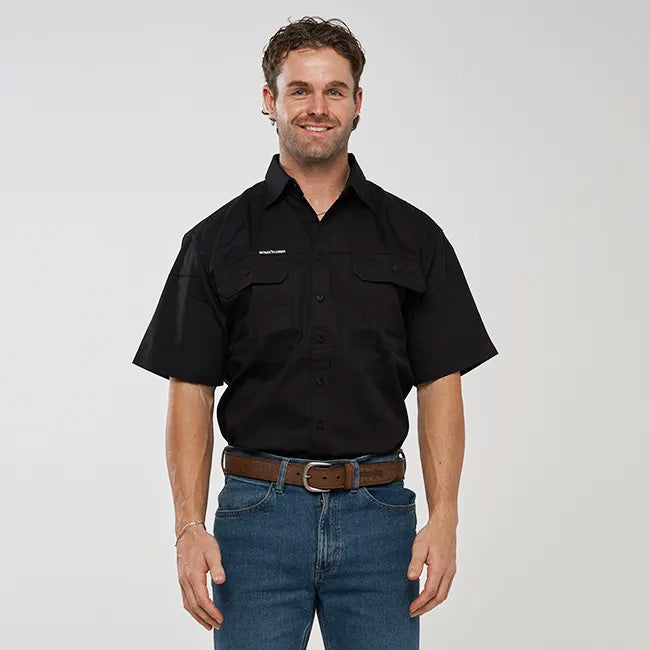 ESK MENS FULL BUTTON SHORT SLEEVE WORK SHIRT-BLACK