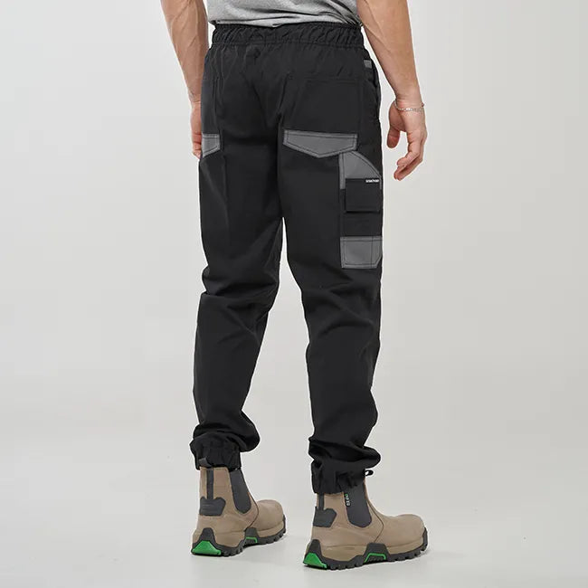 OBC ELASTIC WAIST CUFFED WORK PANTS - BLACK