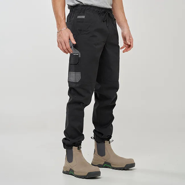OBC ELASTIC WAIST CUFFED WORK PANTS - BLACK