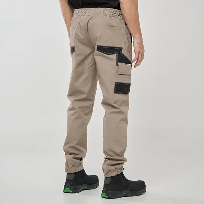 OBC ELASTIC WAIST CUFFED WORK PANTS - KHAKI