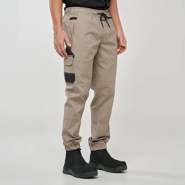 OBC ELASTIC WAIST CUFFED WORK PANTS - KHAKI