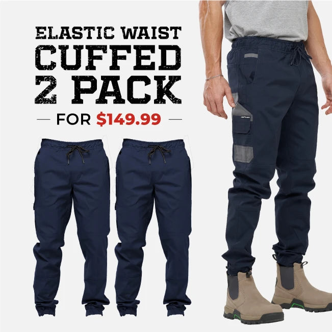 OBC ELASTIC WAIST CUFFED WORK PANTS 2 PACK - NAVY