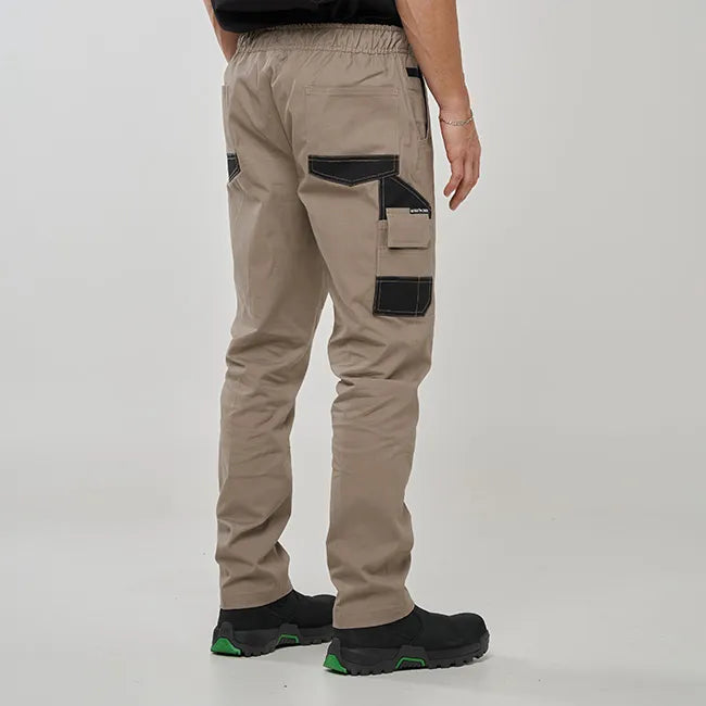OBC ELASTIC WAIST WORK PANTS - KHAKI