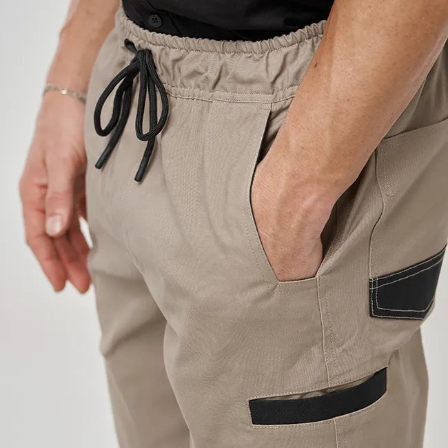 OBC ELASTIC WAIST WORK PANTS - KHAKI