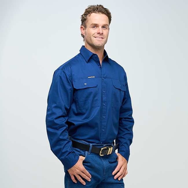 ESK | Mens Full Button Long Sleeve Work Shirt - Navy