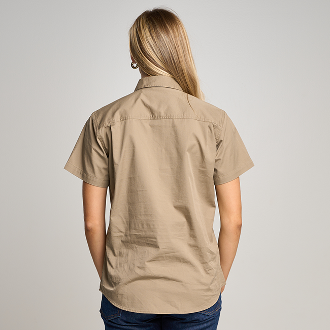 SOMERSET | Womens Half Button Short Sleeve Work Shirt - Khaki