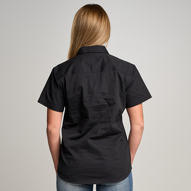 SOMERSET | Womens Half Button Short Sleeve Work Shirt - Black