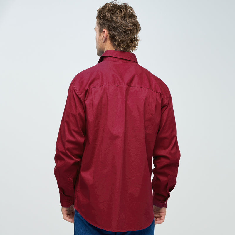 ESK MENS FULL BUTTON LONG SLEEVE WORK SHIRT BURGUNDY