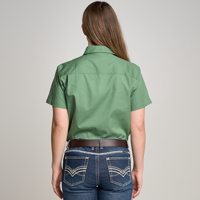 SOMERSET | Womens Half Button Short Sleeve Work Shirt - Gum Leaf Green