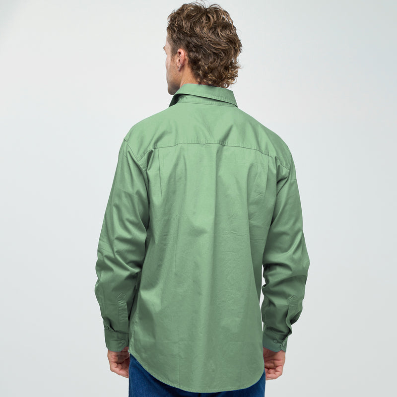 ESK MENS FULL BUTTON LONG SLEEVE WORK SHIRT GUM LEAF GREEN