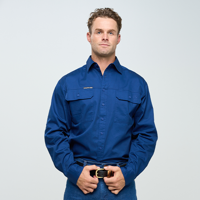 ESK | Mens Full Button Long Sleeve Work Shirt - Navy
